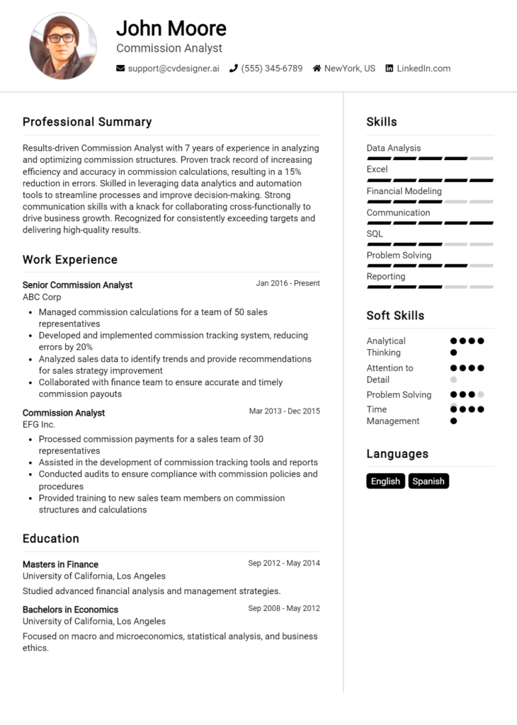 Commission Analyst Resume Example
