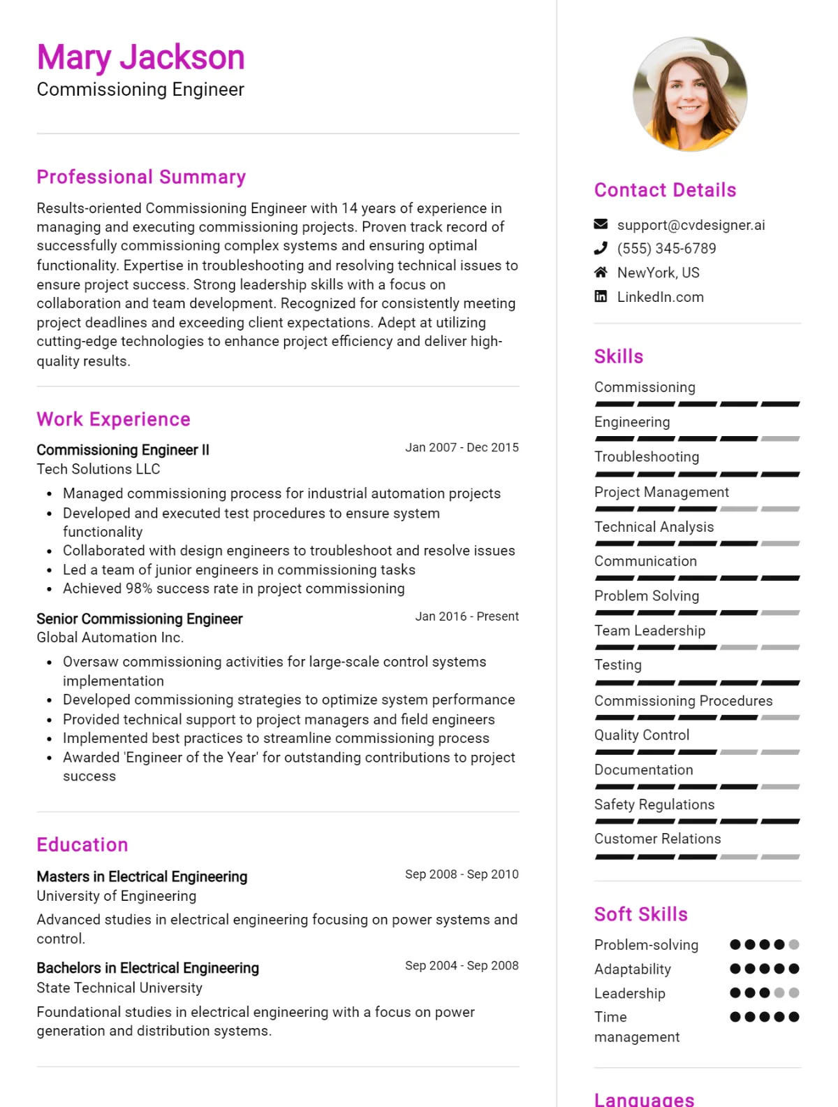 Commissioning Engineer CV Example For 2026: Tips & Templates Preview