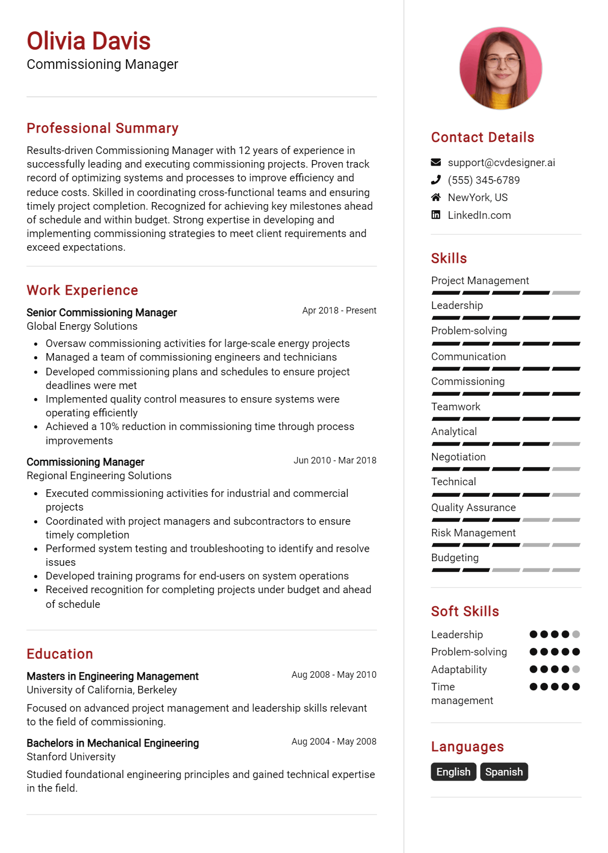Commissioning Manager Resume Example for 2026: Tips & Templates Preview