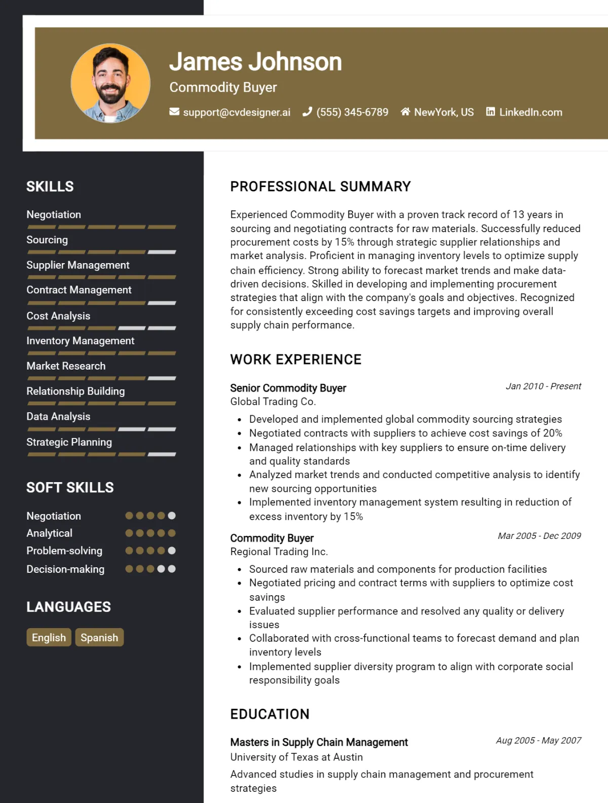 Commodity Buyer CV Example For 2026: Professional CV Templates Preview