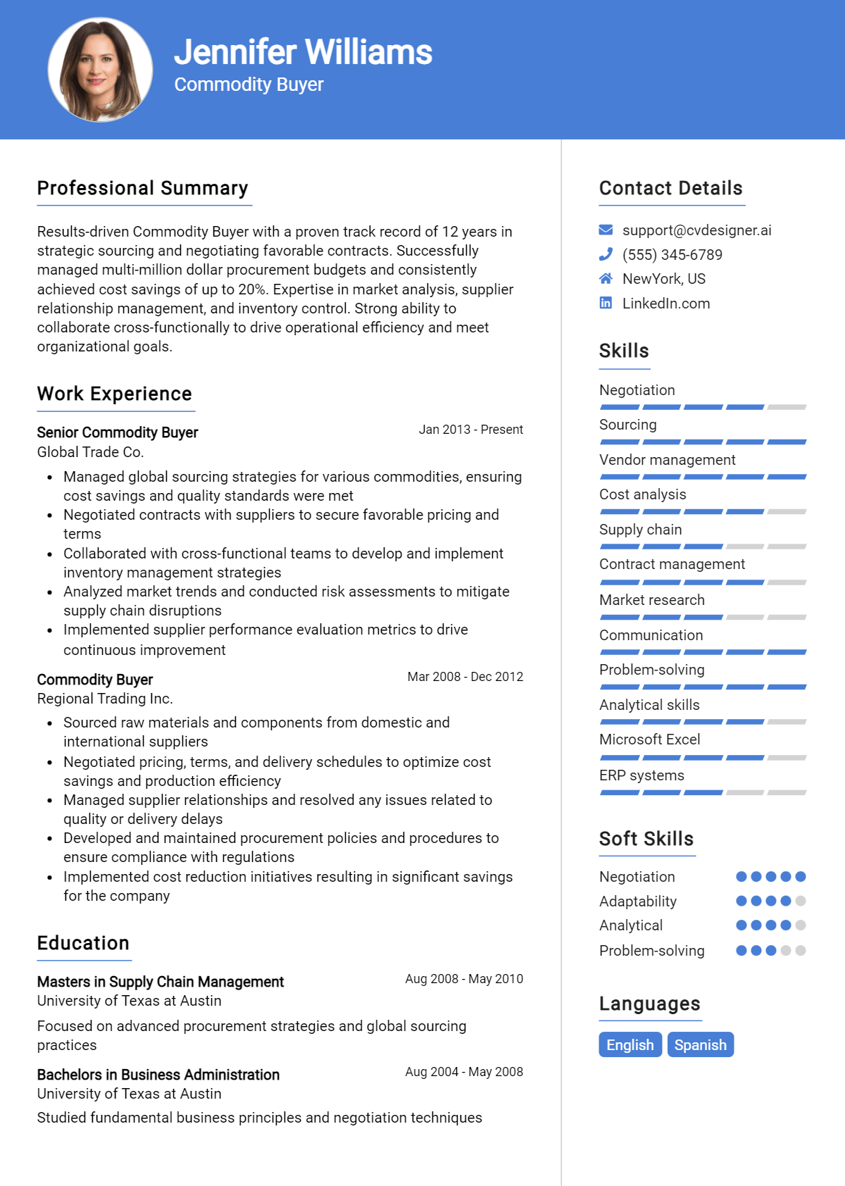 Commodity Buyer Resume Example for 2026: Resume Guide Preview