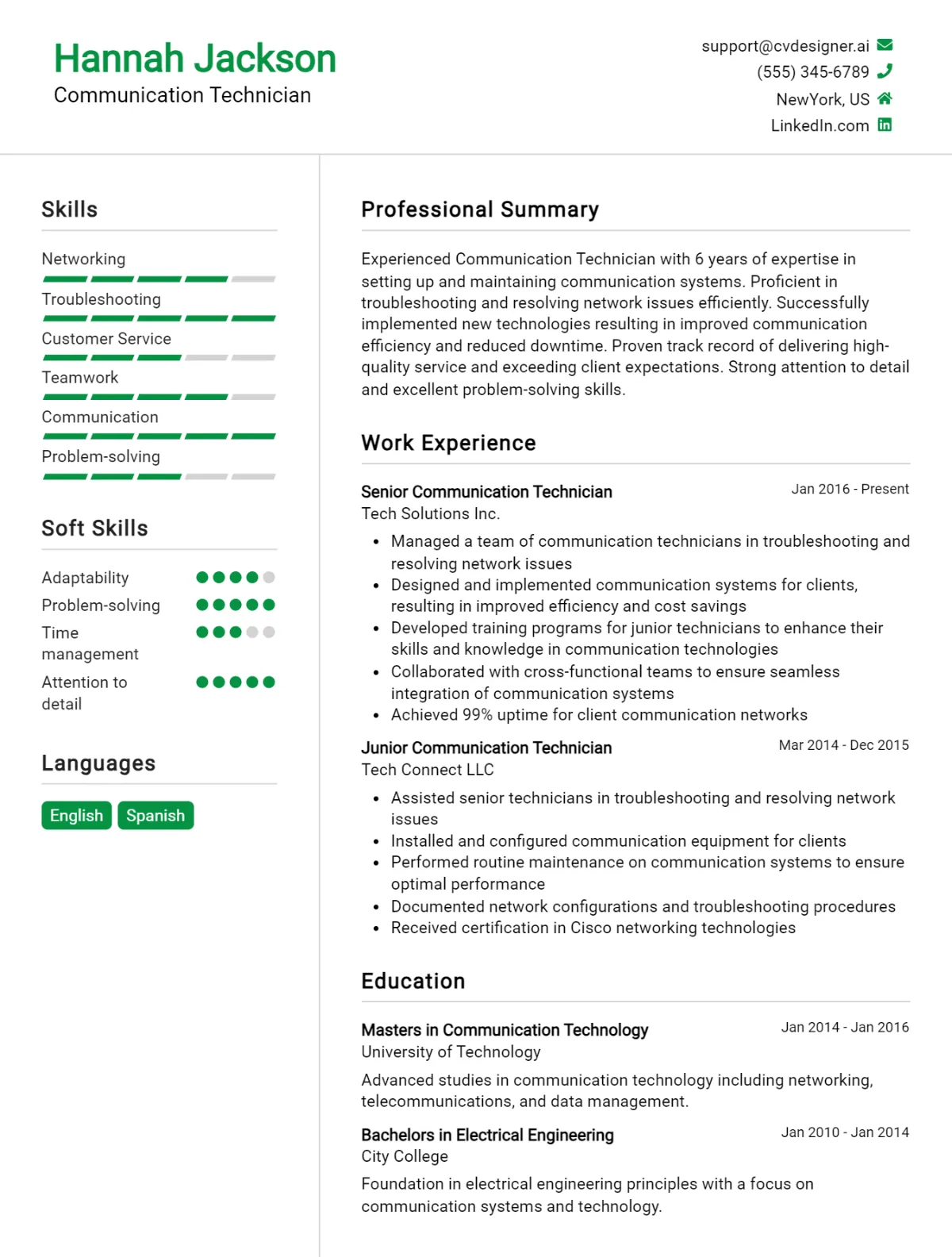 Communication Technician CV Example For 2026: Top Tips & Samples Preview