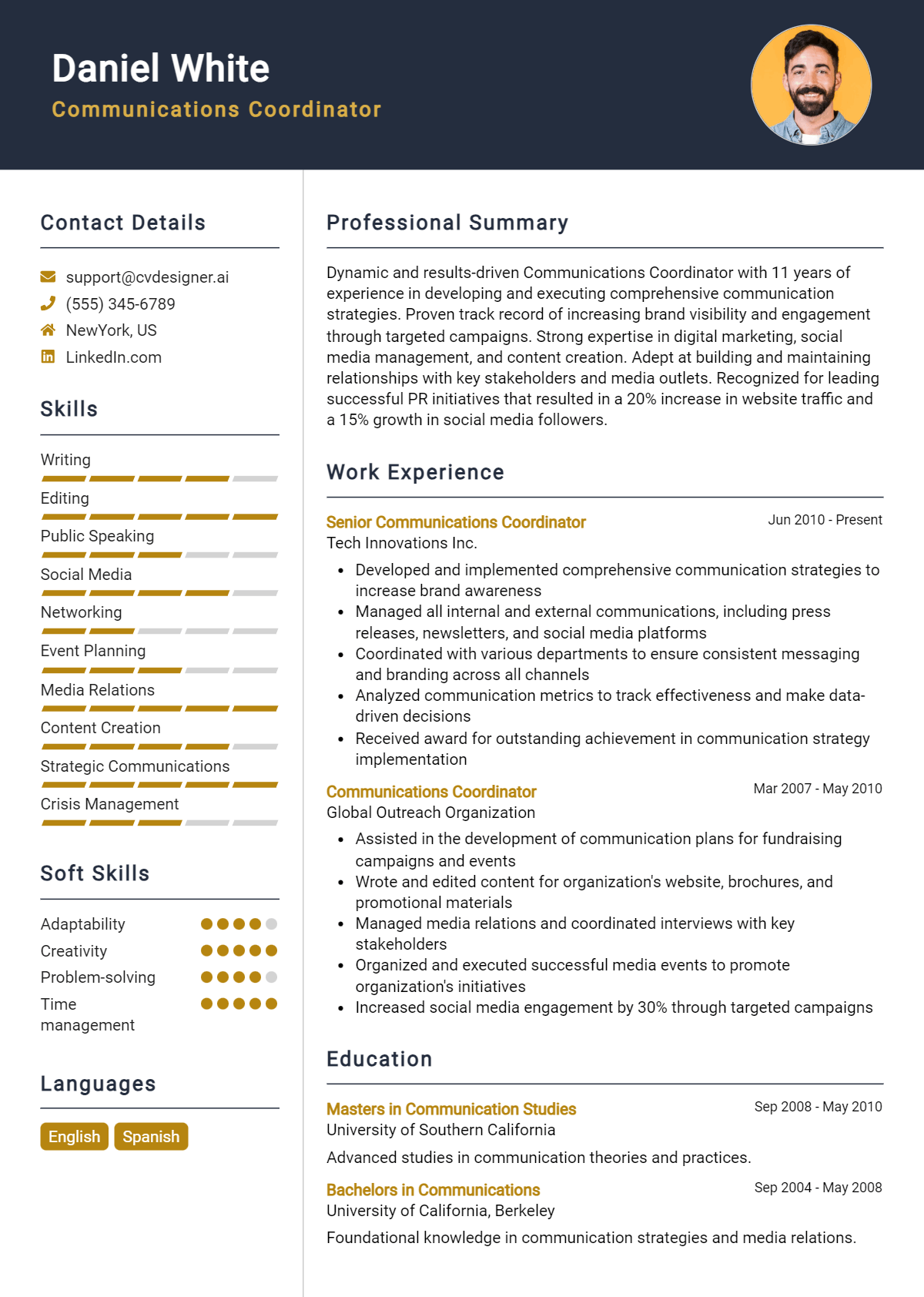 Communications Coordinator Resume Example for 2026: Free Samples Preview