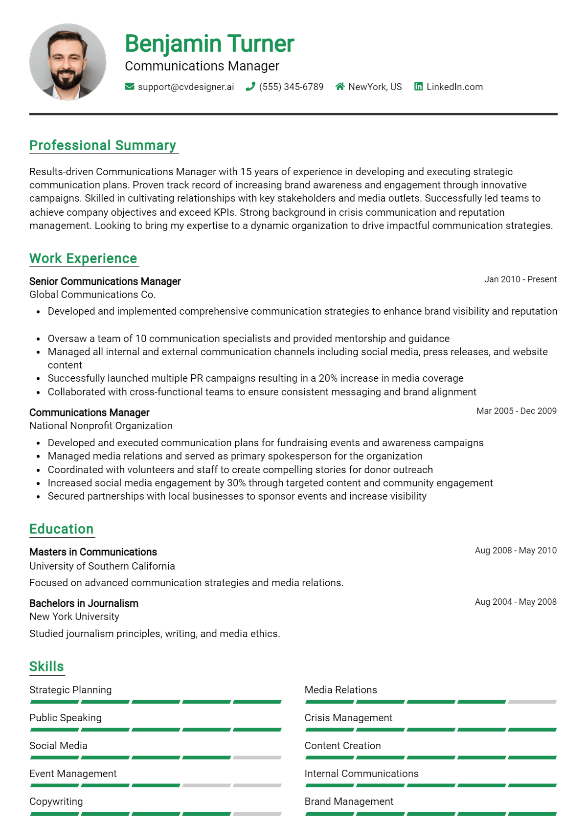 Communications Manager Resume Example for 2026: Best Tips Preview
