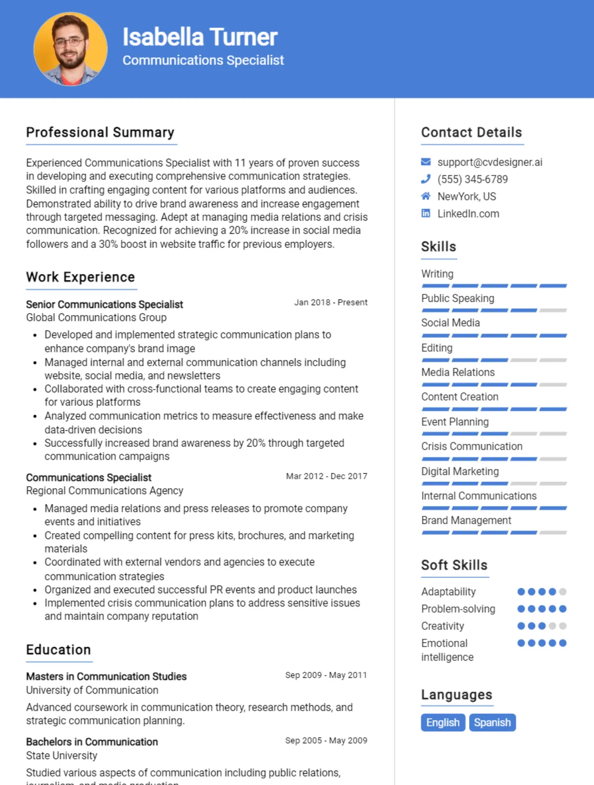 Communications Specialist CV Example For 2026: Top Tips & Samples Preview