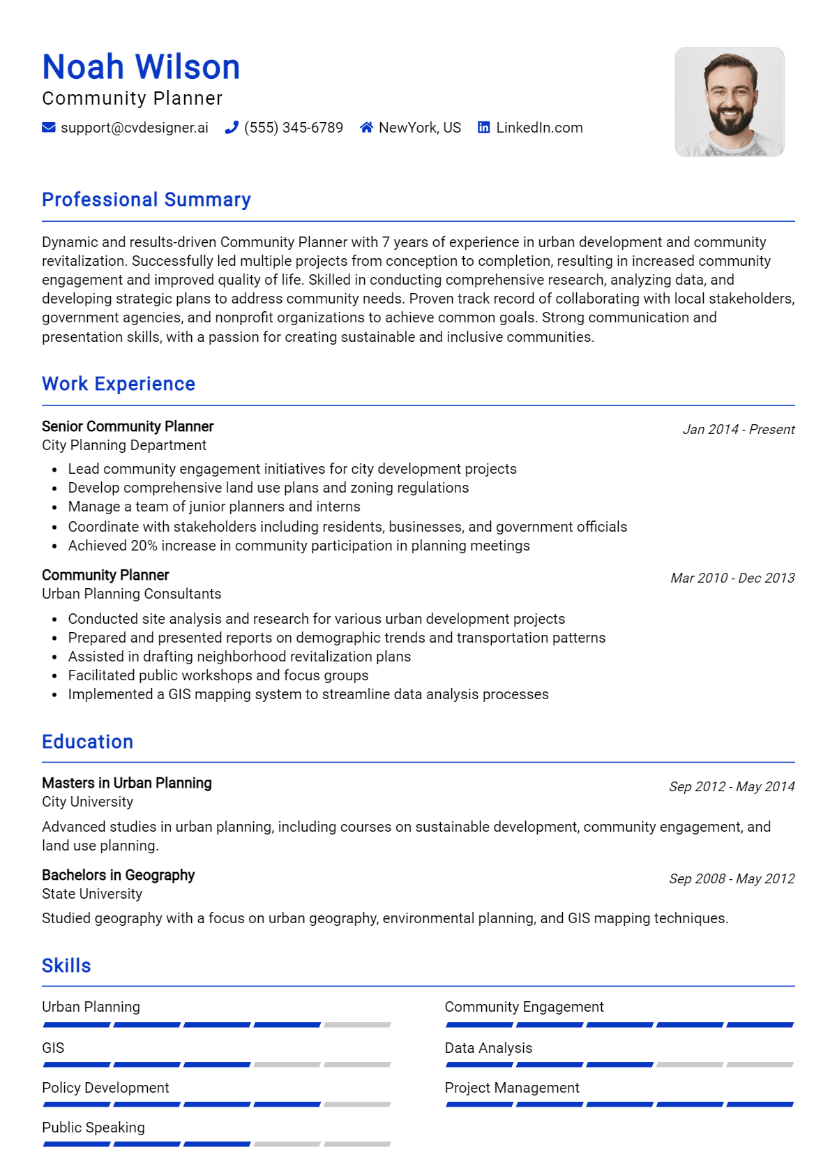 Community Planner Resume Example for 2026: Free Professional Templates Preview