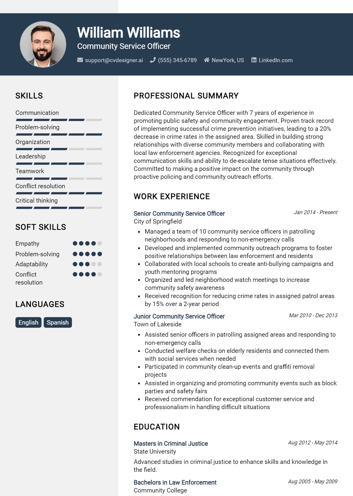 Community Service Officer Resume Example for 2026: Free Professional Templates Preview