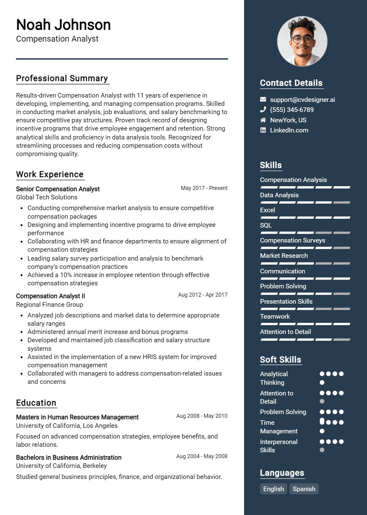 Compensation Analyst Resume Example for 2026: Samples & Best Practices Preview