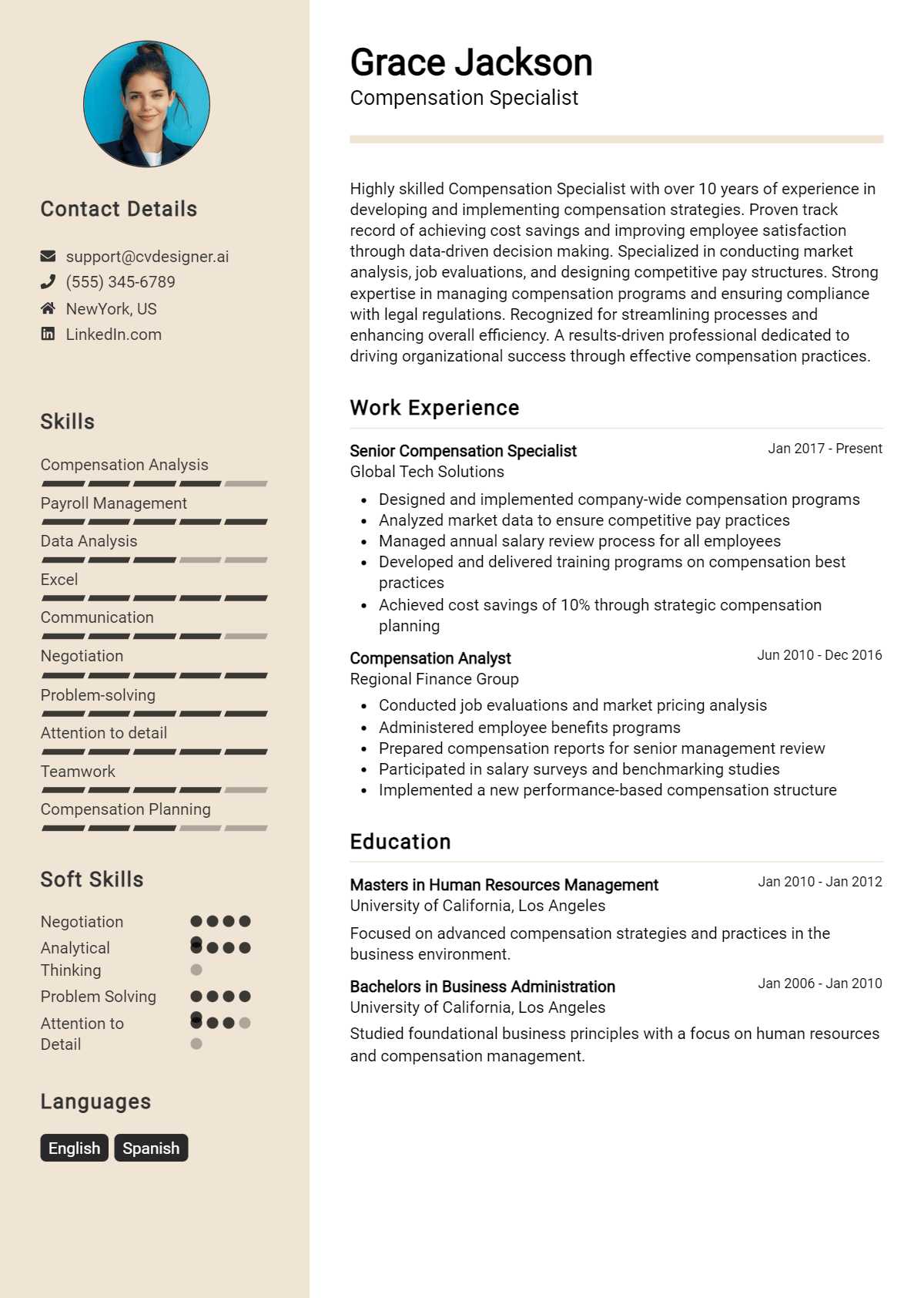 Compensation Specialist Resume Example for 2026: Professional CV Templates Preview