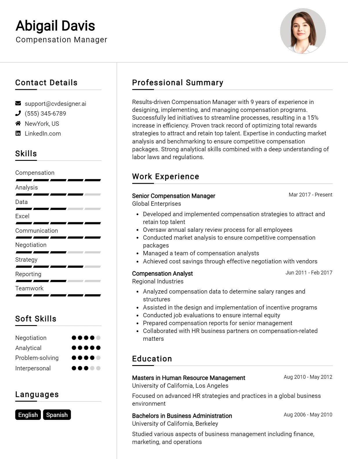 Compensation Manager CV Example For 2026: Ultimate Guide Preview