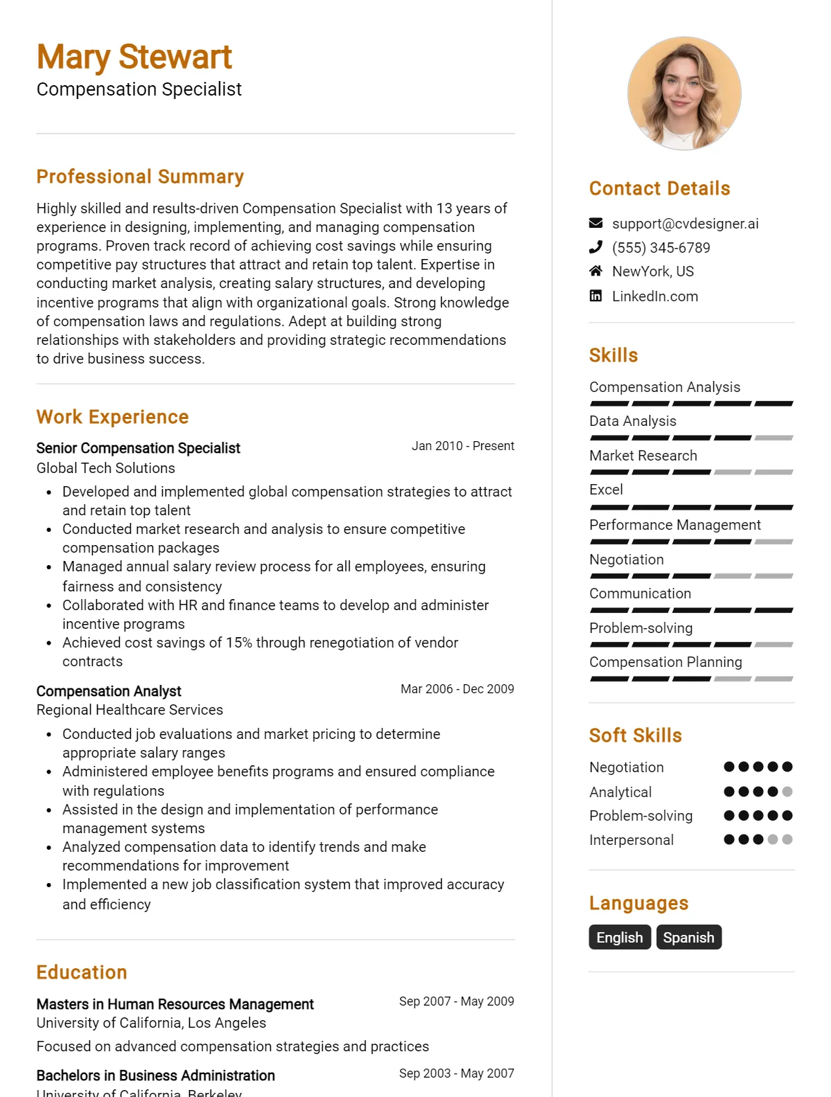 Compensation Specialist CV Example For 2026: Best Tips & Templates Preview