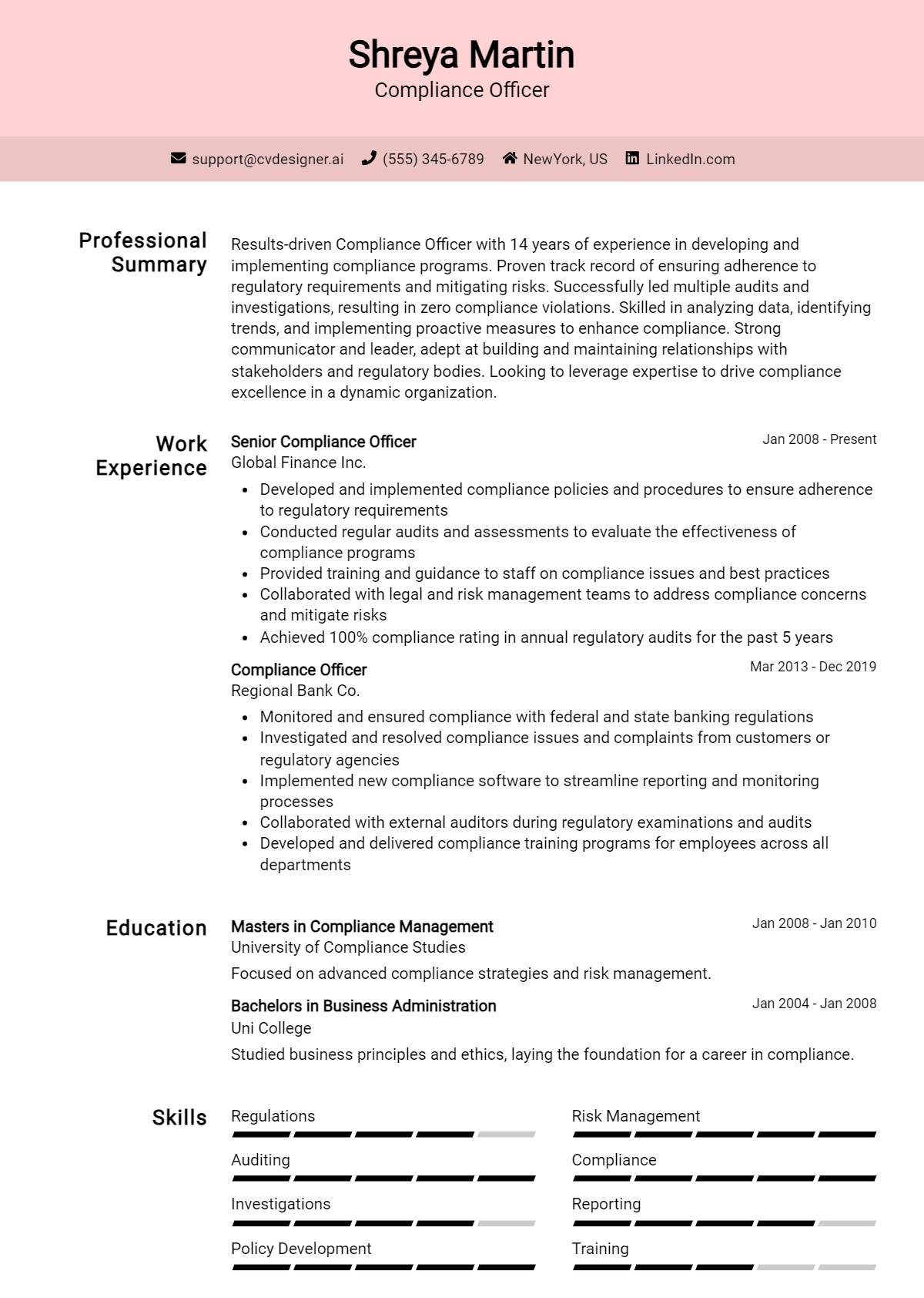 Compliance Officer Resume Example for 2026: How to Craft a Winning CV Preview