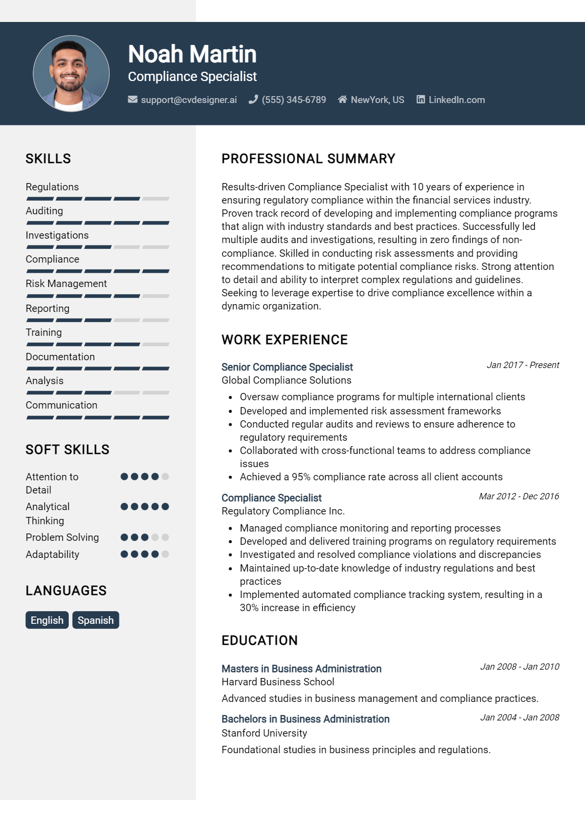 Compliance Specialist Resume Example for 2026: How to Create a Professional CV Preview