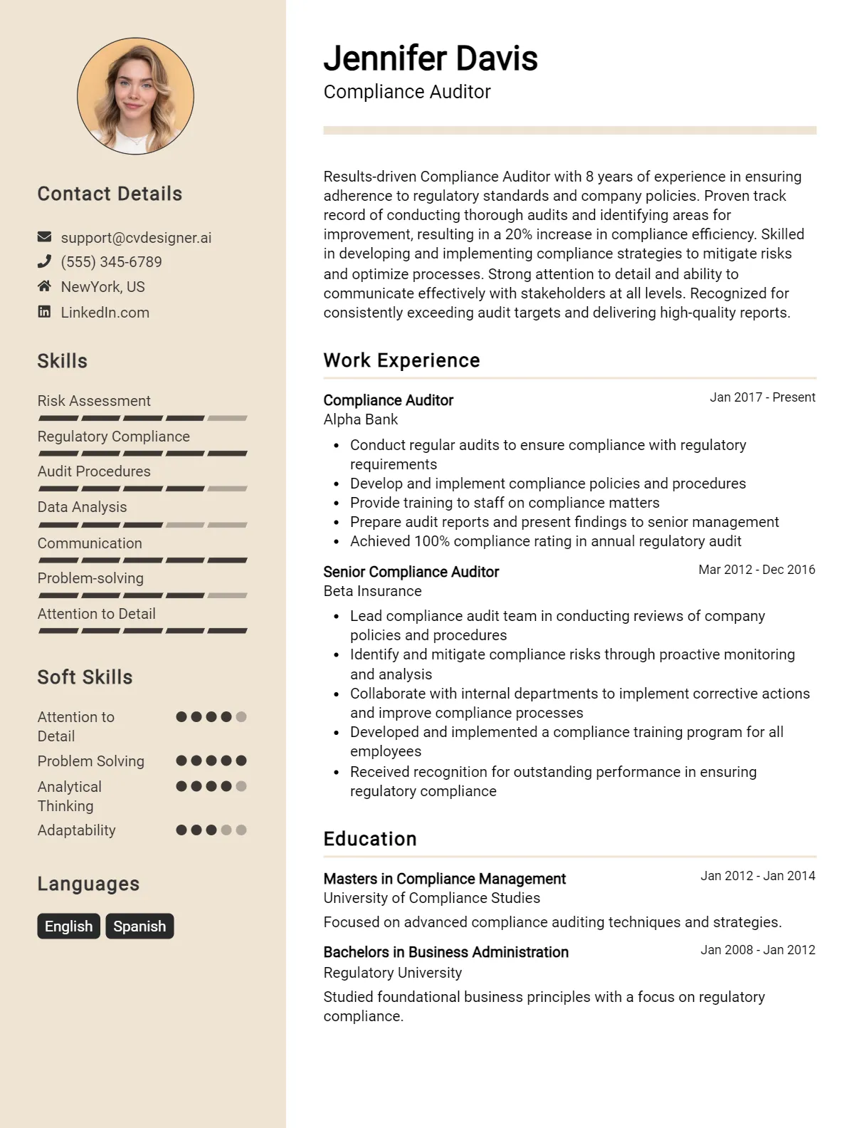 Compliance Auditor CV Example & Templates for 2026 Preview