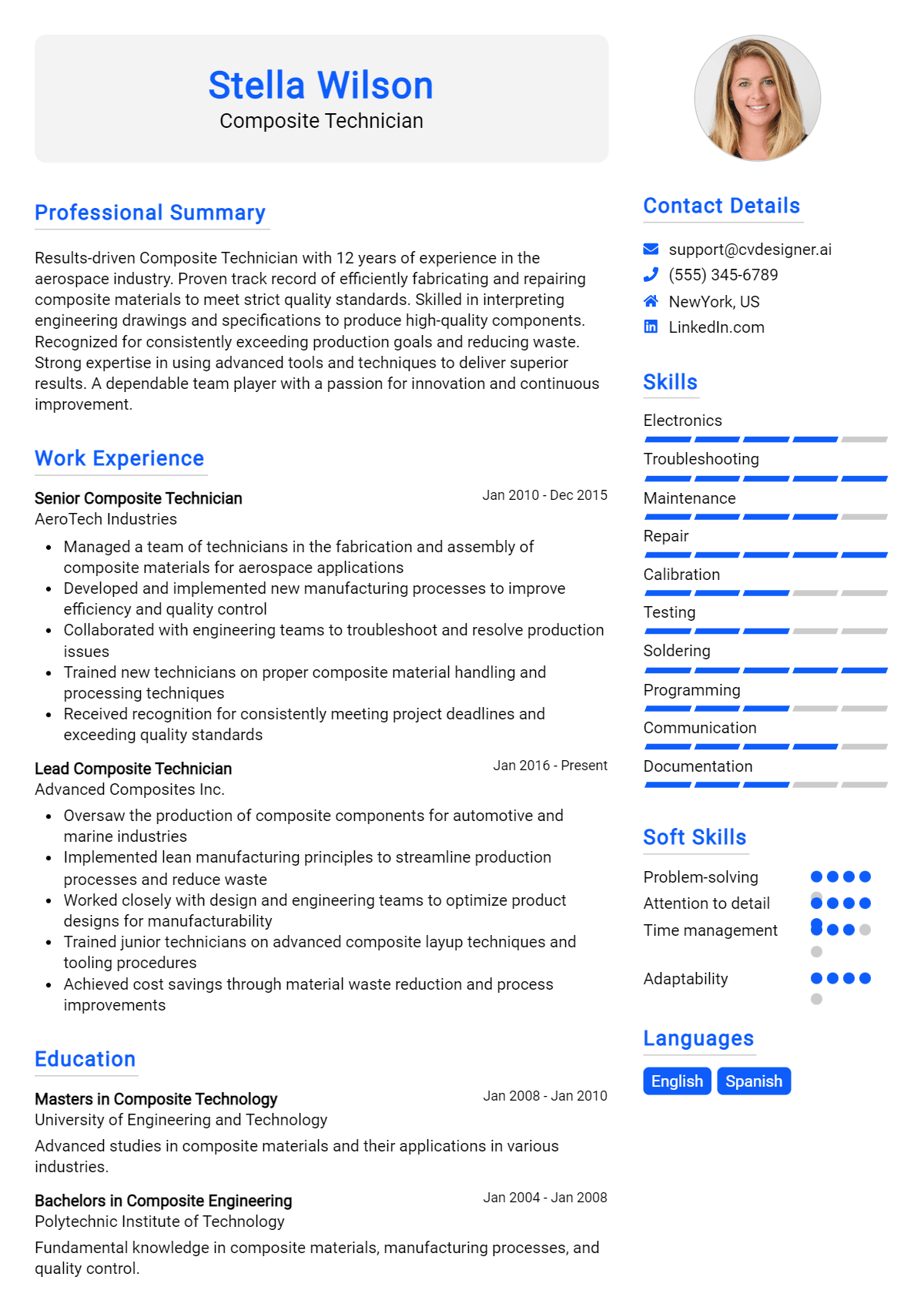 Composite Technician Resume Example for 2026: Expert Tips & Templates Preview