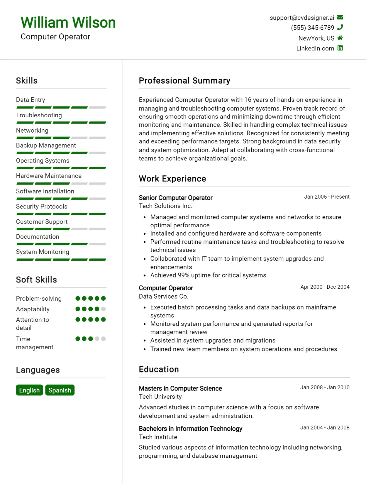 Computer Operator CV Example For 2026: Best Formatting Tips Preview