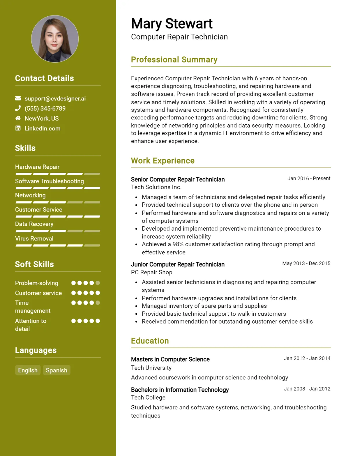 Computer Repair Technician CV Example For 2026: Expert Tips & Templates Preview