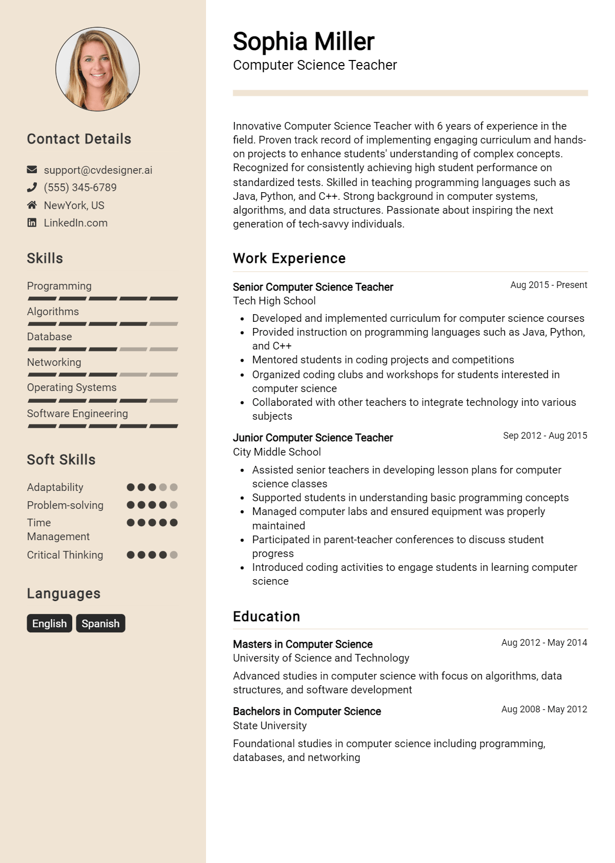 Computer Science Teacher Resume Example for 2026: Best Tips & Templates Preview
