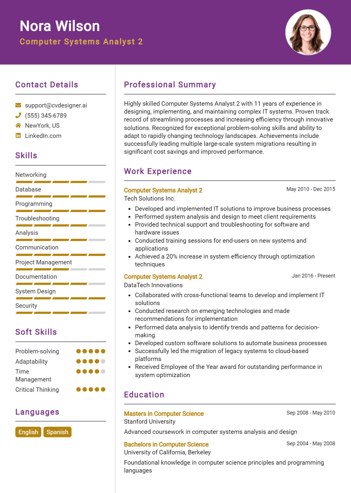 Computer Systems Analyst Resume Example for 2026: Tips & Templates Preview