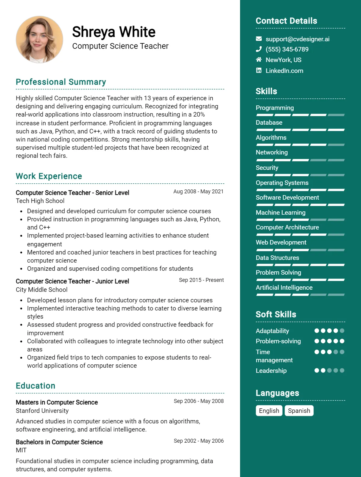 Computer Science Teacher CV Example For 2026: How to Craft a Winning CV Preview
