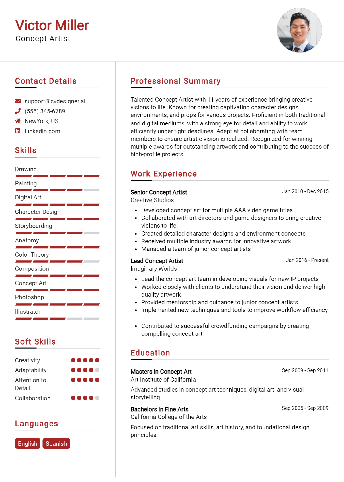 Concept Artist Resume Example for 2026: Writing Guide Preview