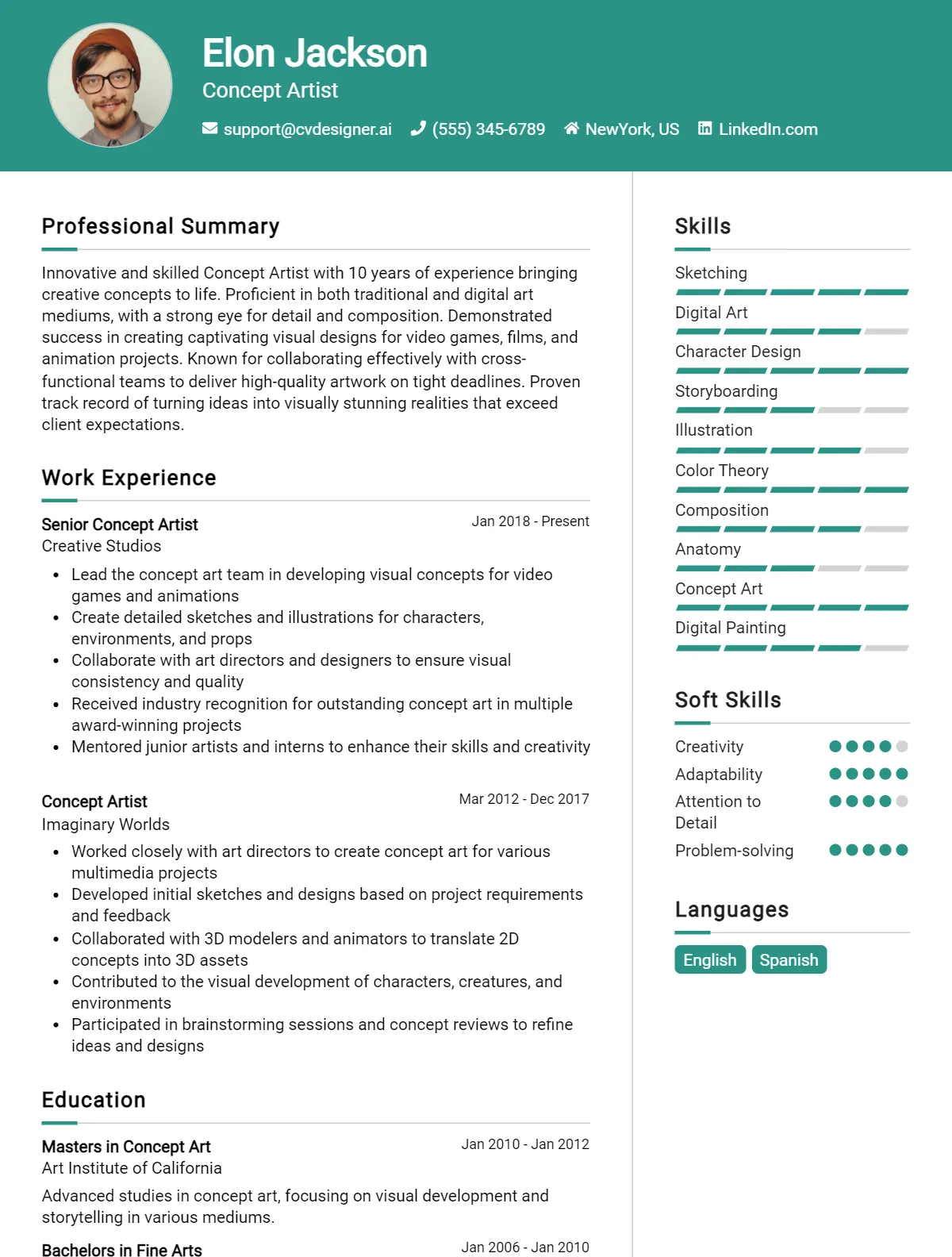 Concept Artist CV Example For 2026: Effective CV Writing Tips Preview