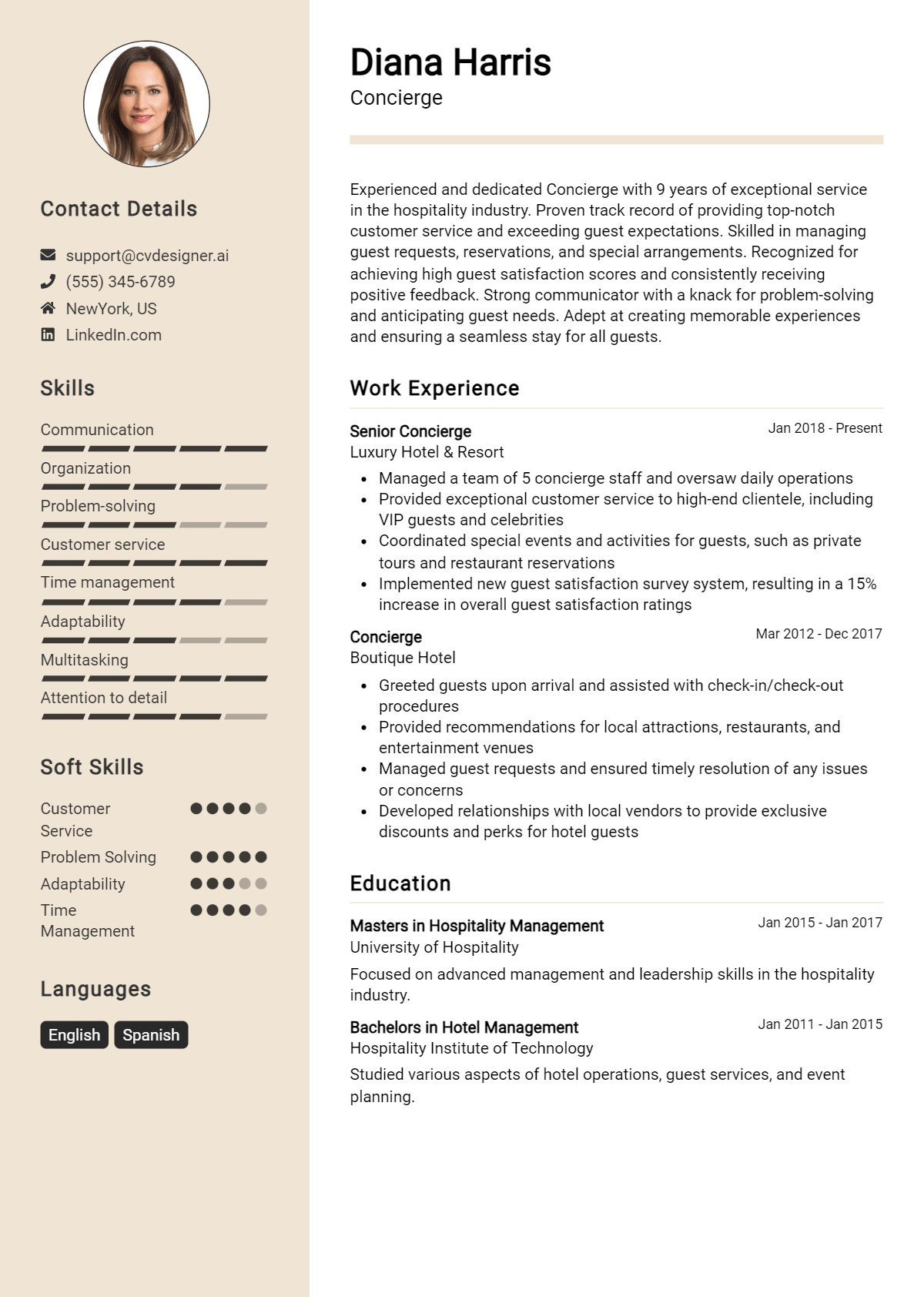 Concierge Resume Example for 2026: Free Examples Preview