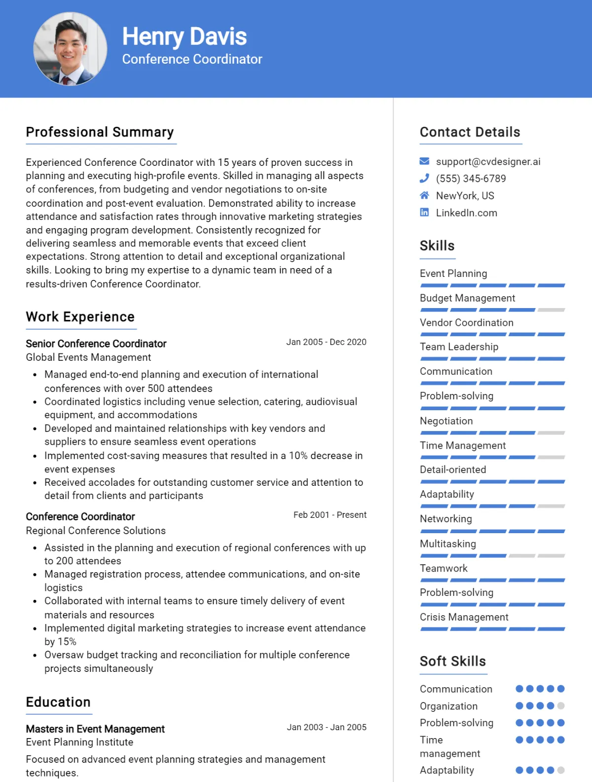 Conference Coordinator CV Example For 2026: Strategies & Templates Preview