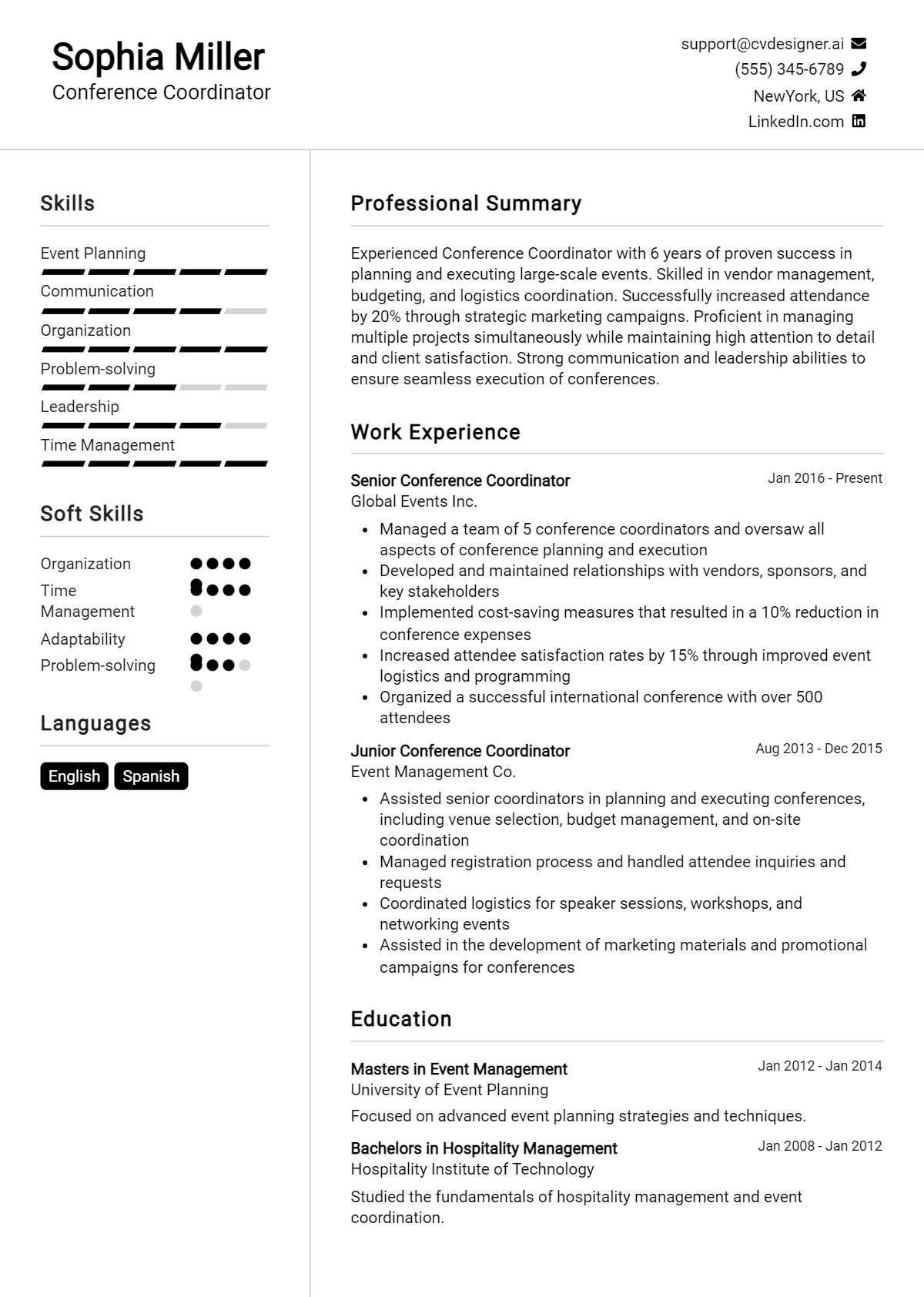 Conference Coordinator Resume Example for 2026: How to Create a Professional CV Preview