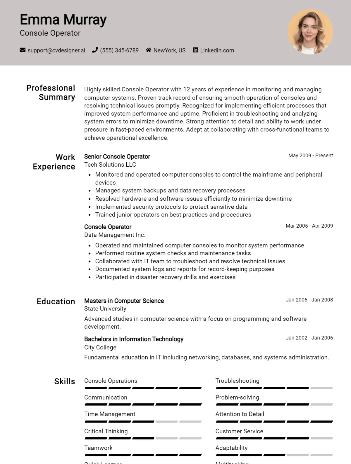 Console Operator CV Example For 2026: Strategies & Templates Preview