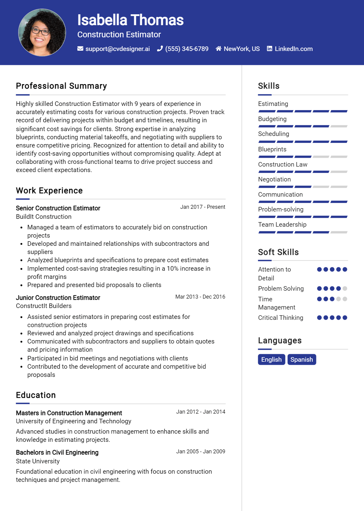 Construction Estimator Resume Example for 2026: How to Craft a Winning CV Preview