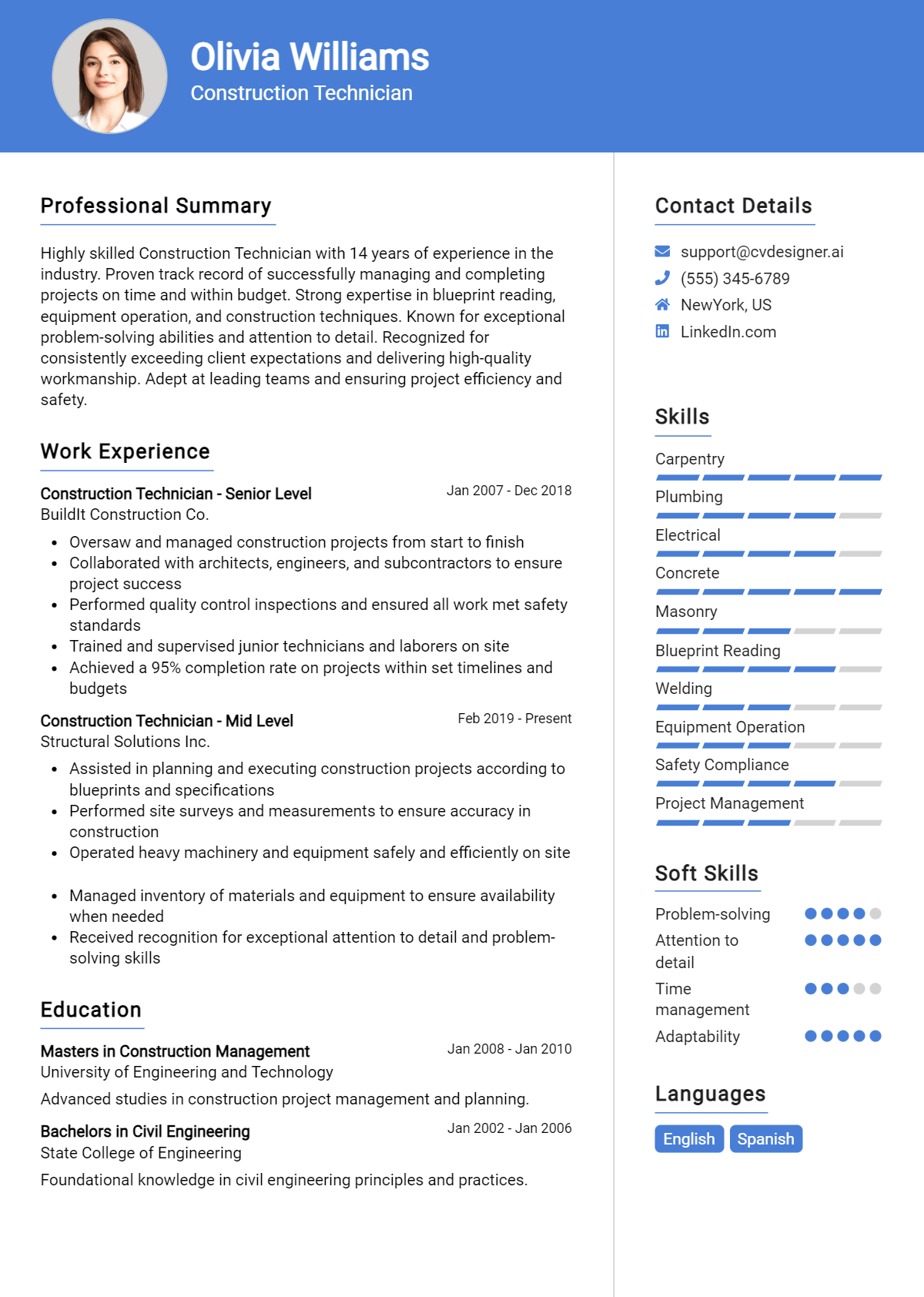 Construction Technician Resume Example for 2026: Best Tips & Templates Preview