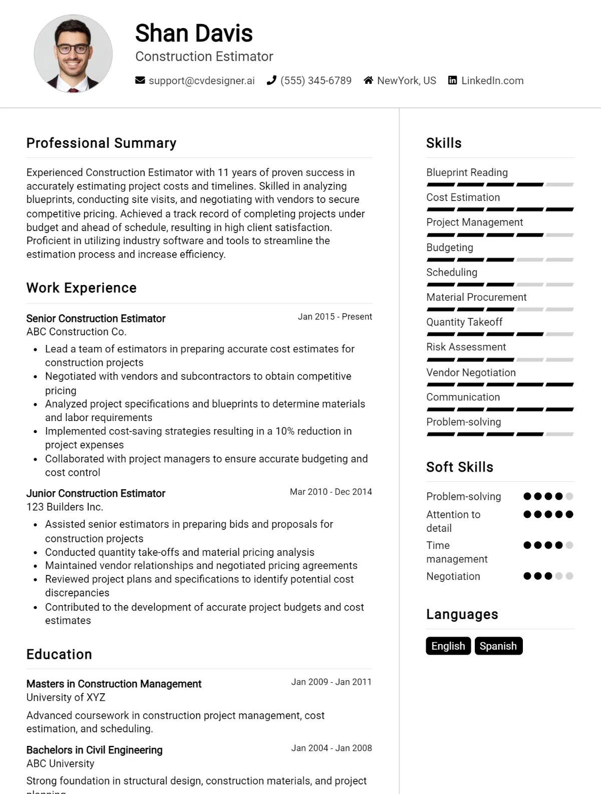 Construction Estimator CV Example For 2026: Effective CV Writing Tips Preview