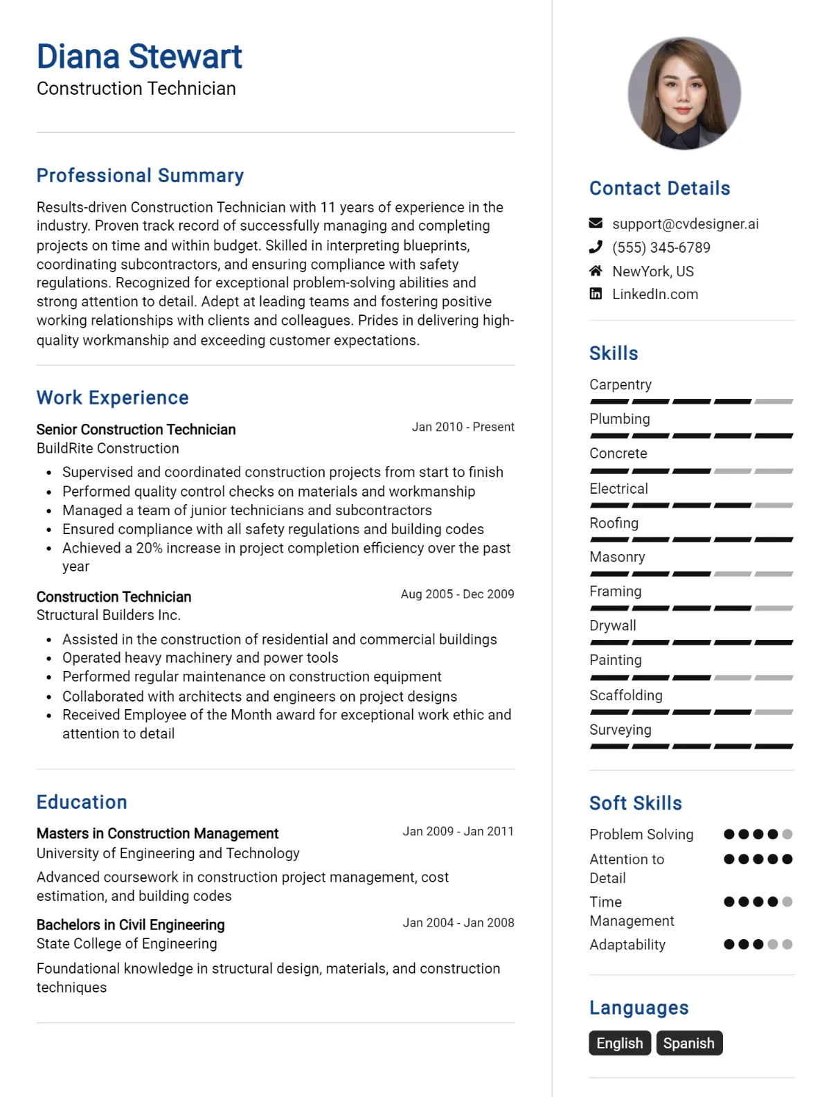 Construction Technician CV Example For 2026: Proven Tips & Templates Preview