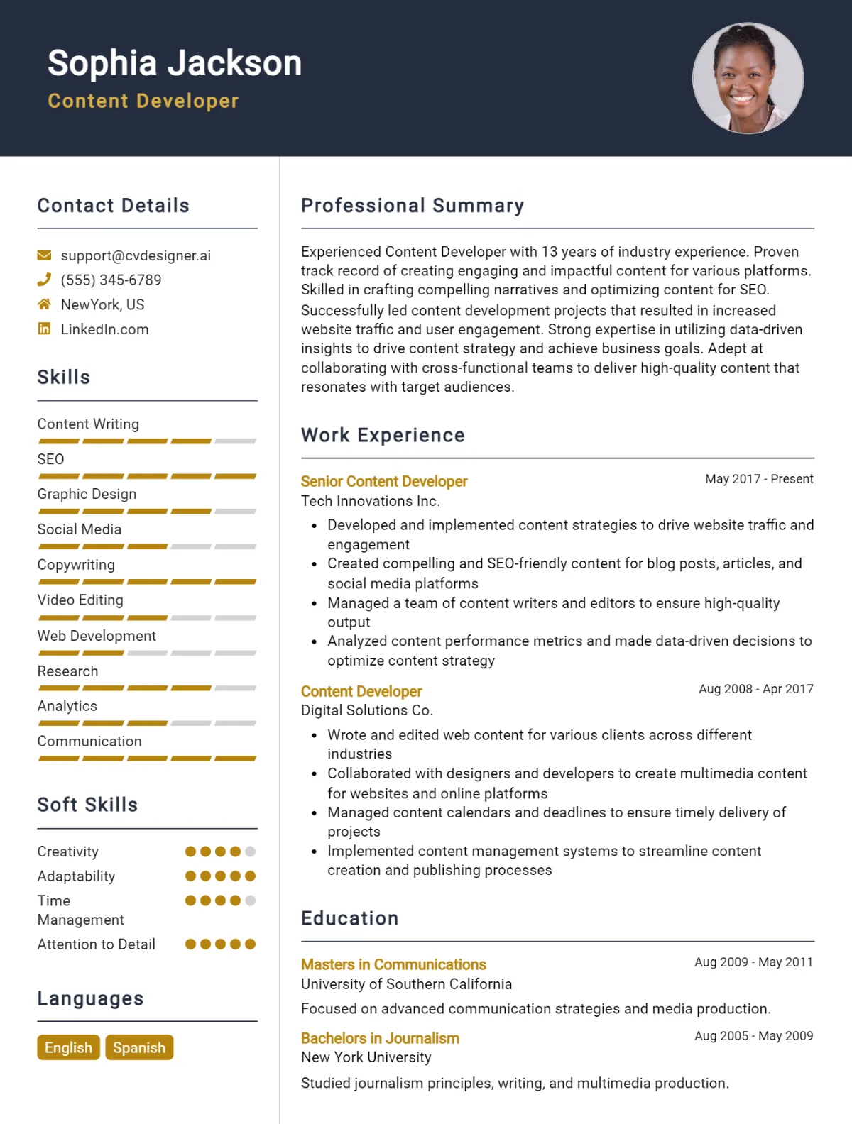 Content Developer CV Example For 2026: Free Downloadable Templates Preview