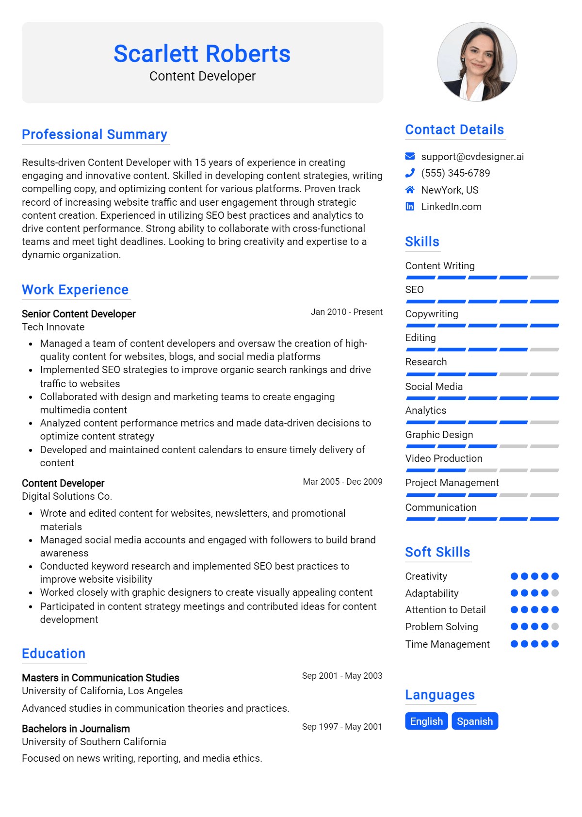 Content Developer Resume Example for 2026: Free Guide Preview