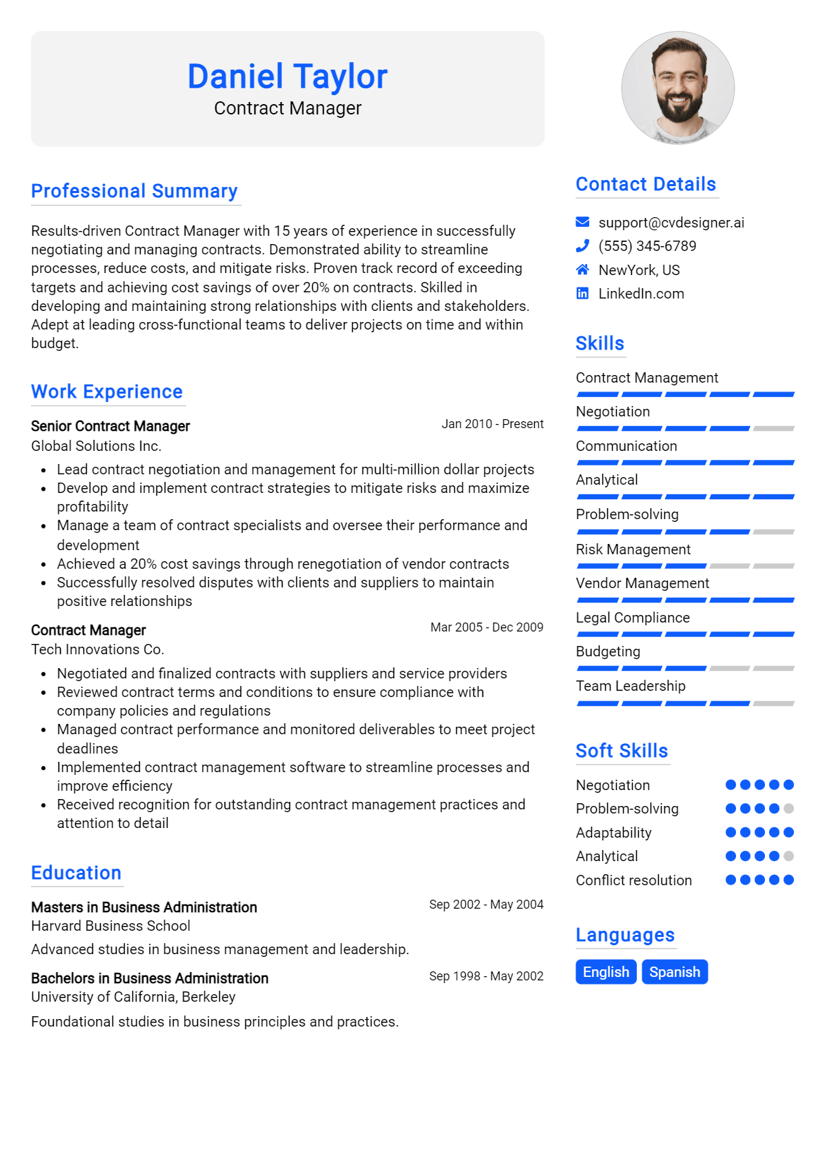 Contract Manager Resume Example for 2026: Downloadable Templates Preview