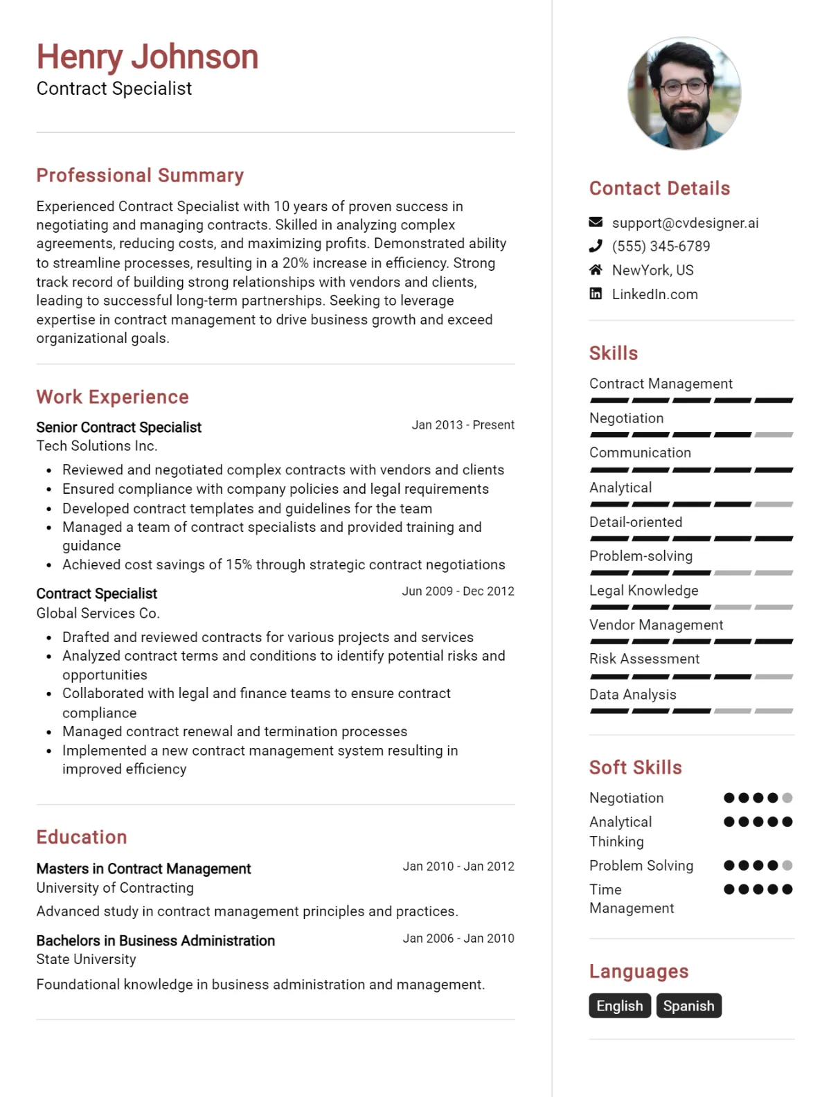Contract Specialist CV Example For 2026: Tips & Templates Preview