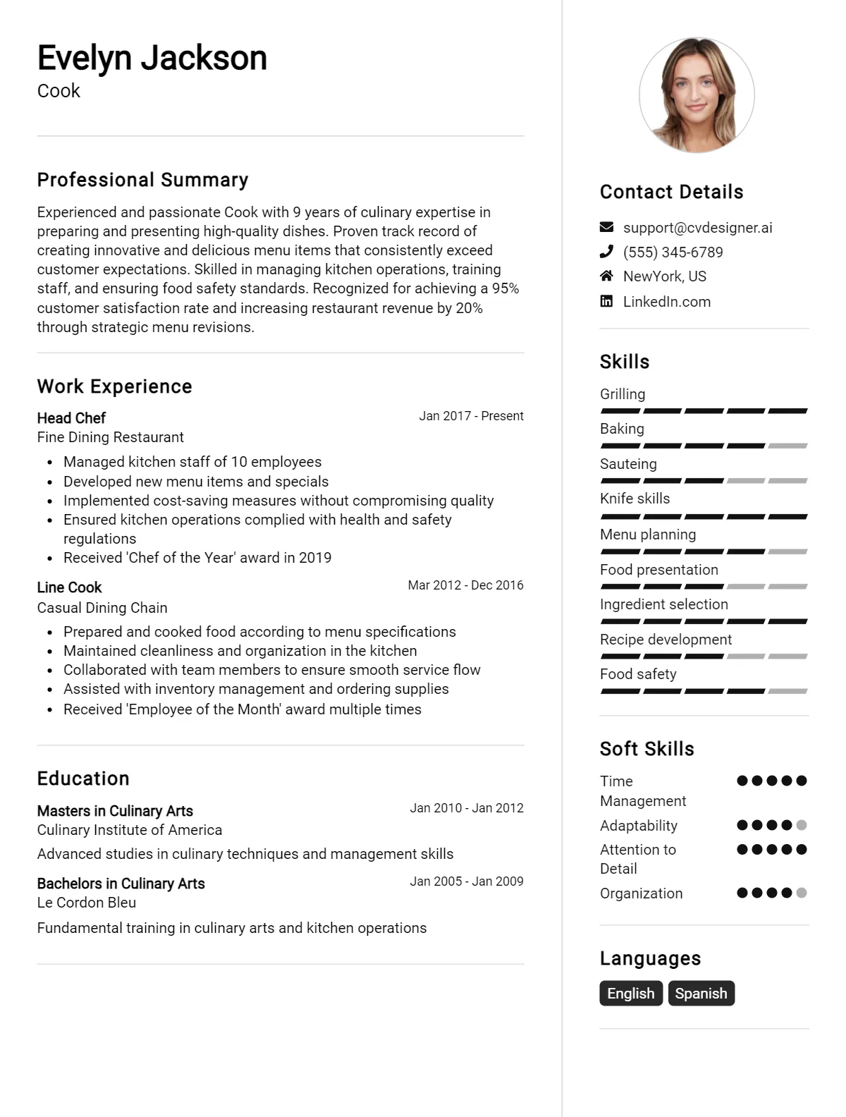 Cook CV Example For 2026: Free Professional Templates Preview