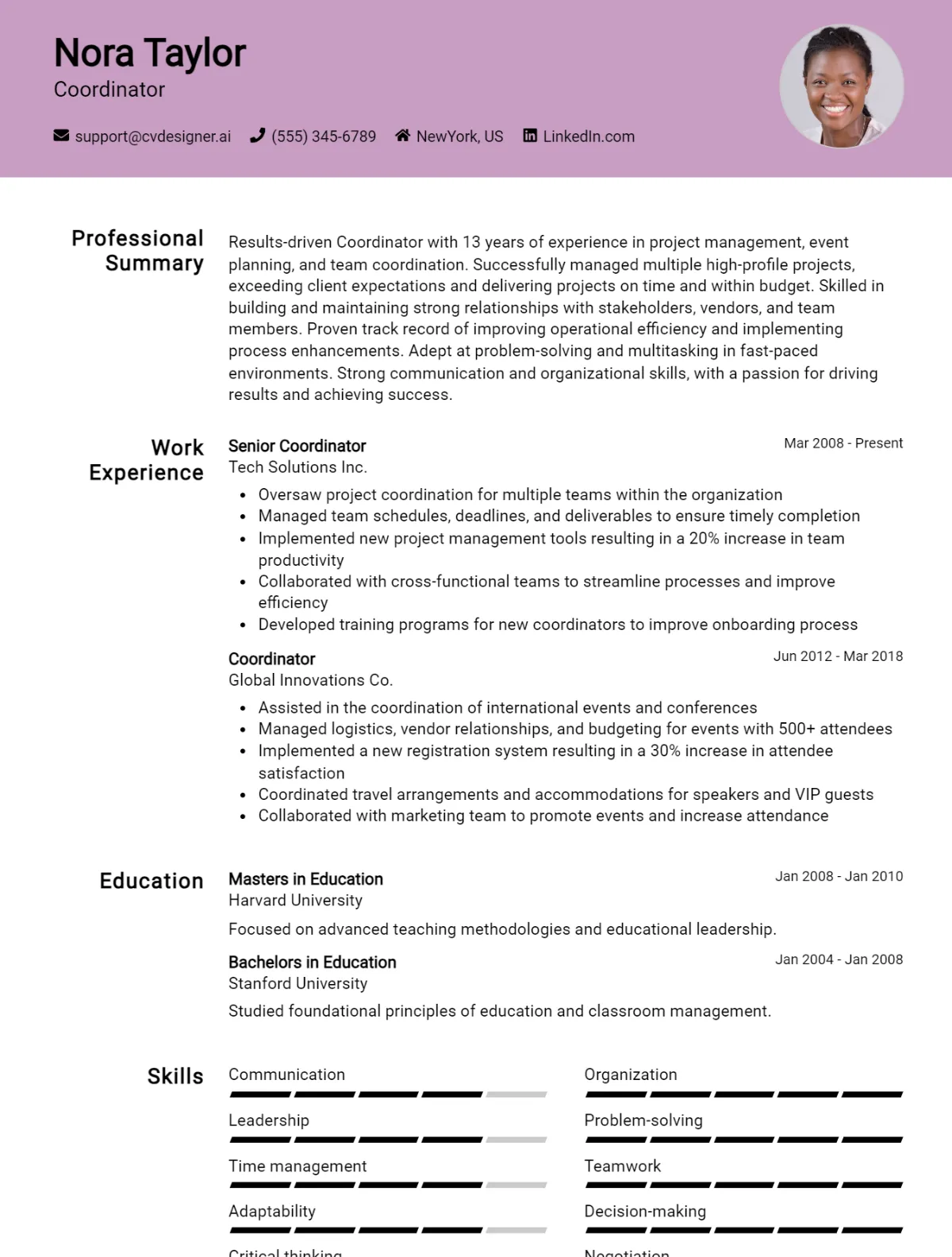 Coordinator CV Example For 2026: Top CV Skills Preview
