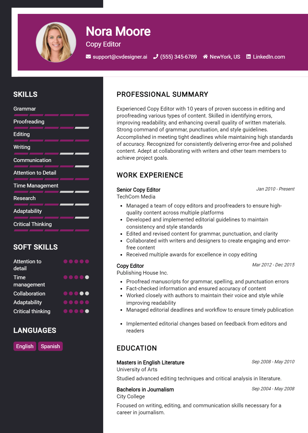 Copy Editor Resume Example for 2026: Writing Guide Preview