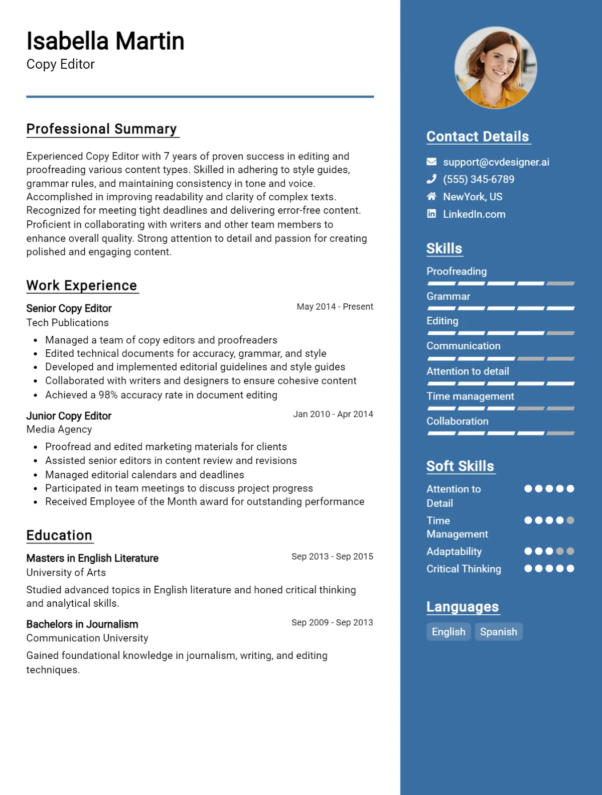 Copy Editor CV Example For 2026: Best Writing Guide Preview