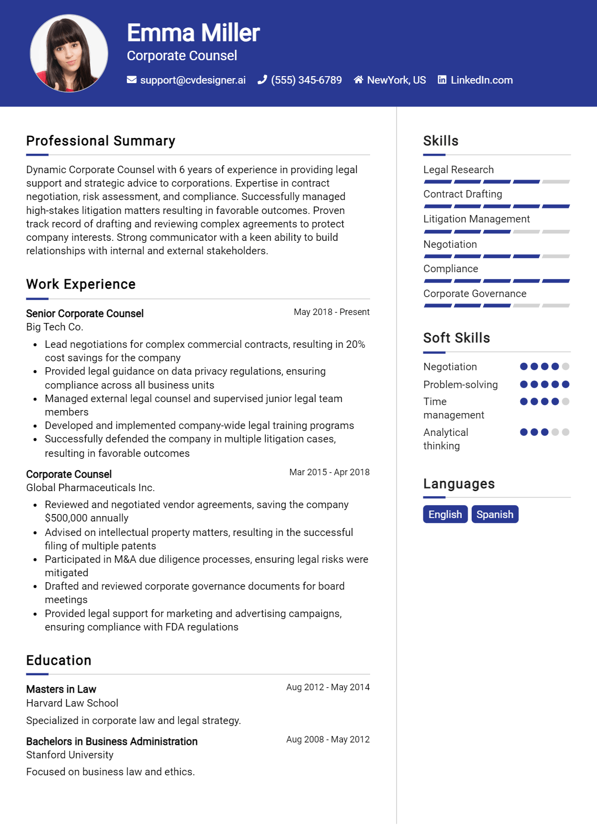 Corporate Counsel Resume Example for 2026: Ultimate Guide Preview