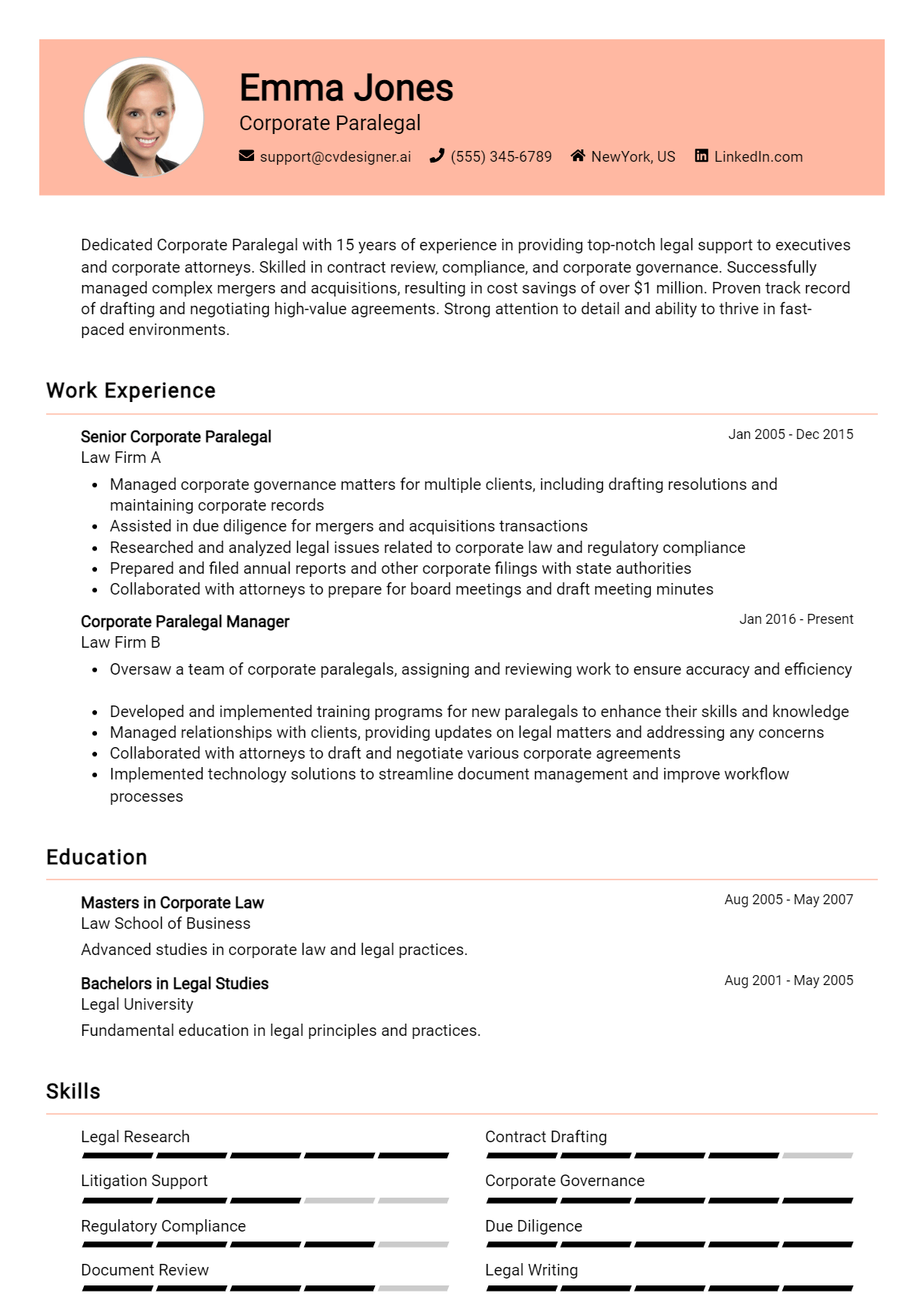 Corporate Paralegal Resume Example for 2026: How to Create a Professional CV Preview