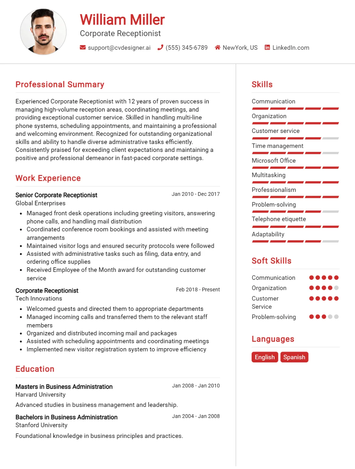 Corporate Receptionist CV Example For 2026: Effective CV Writing Tips Preview