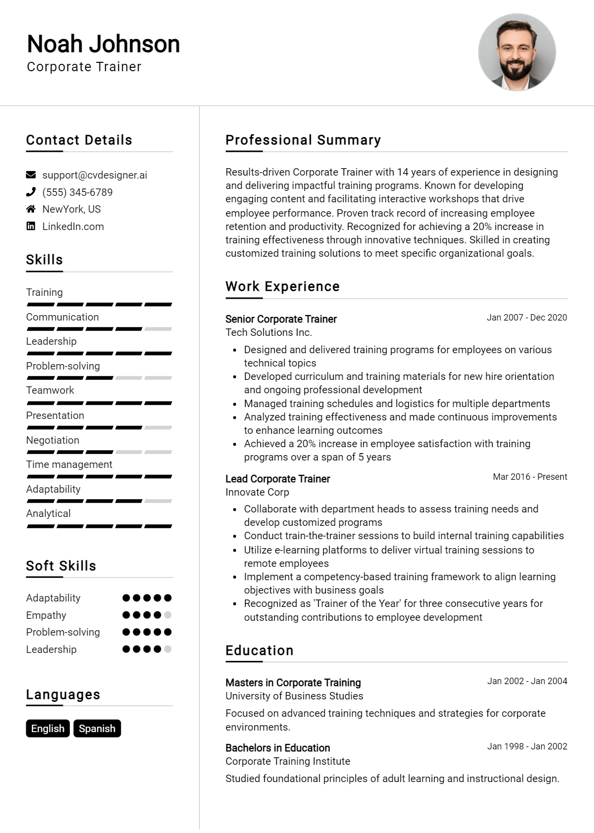 Corporate Trainer Resume Example for 2026: Professional CV Templates Preview
