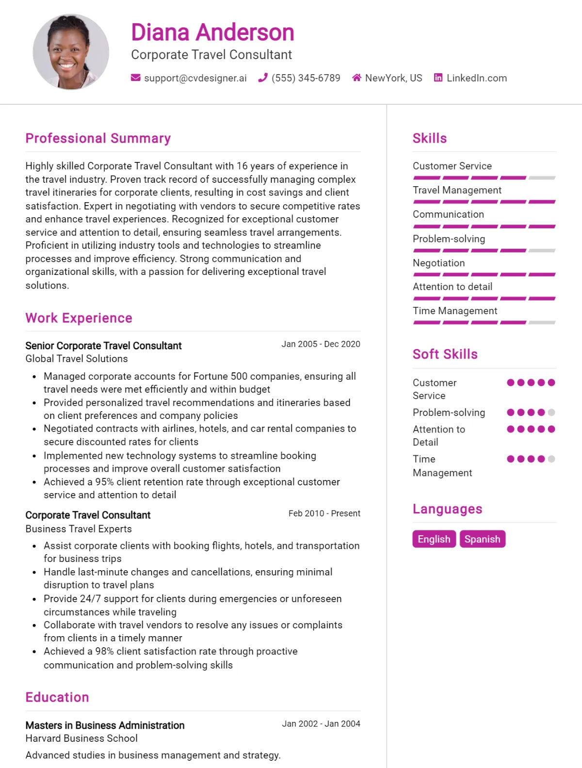 Corporate Travel Consultant CV Example For 2026: Best Tips & Templates Preview