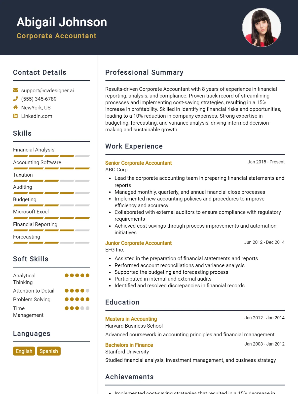 Corporate Accountant CV Examples & Templates for 2026 Preview