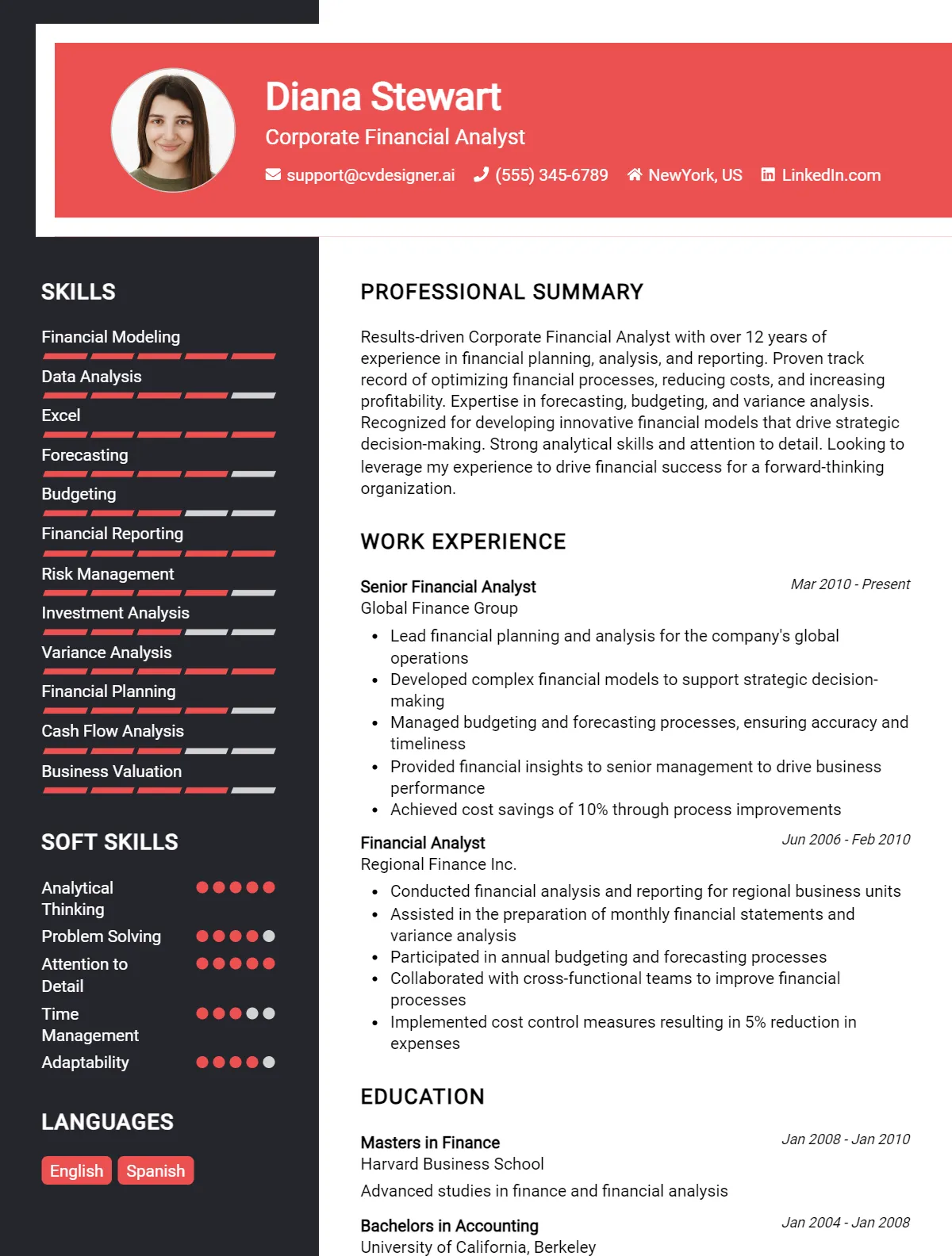 Corporate Financial Analyst CV Example & Templates for 2026 Preview
