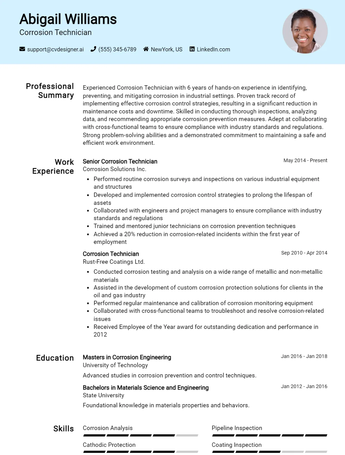 Corrosion Technician CV Example For 2026: Top Tips & Samples Preview